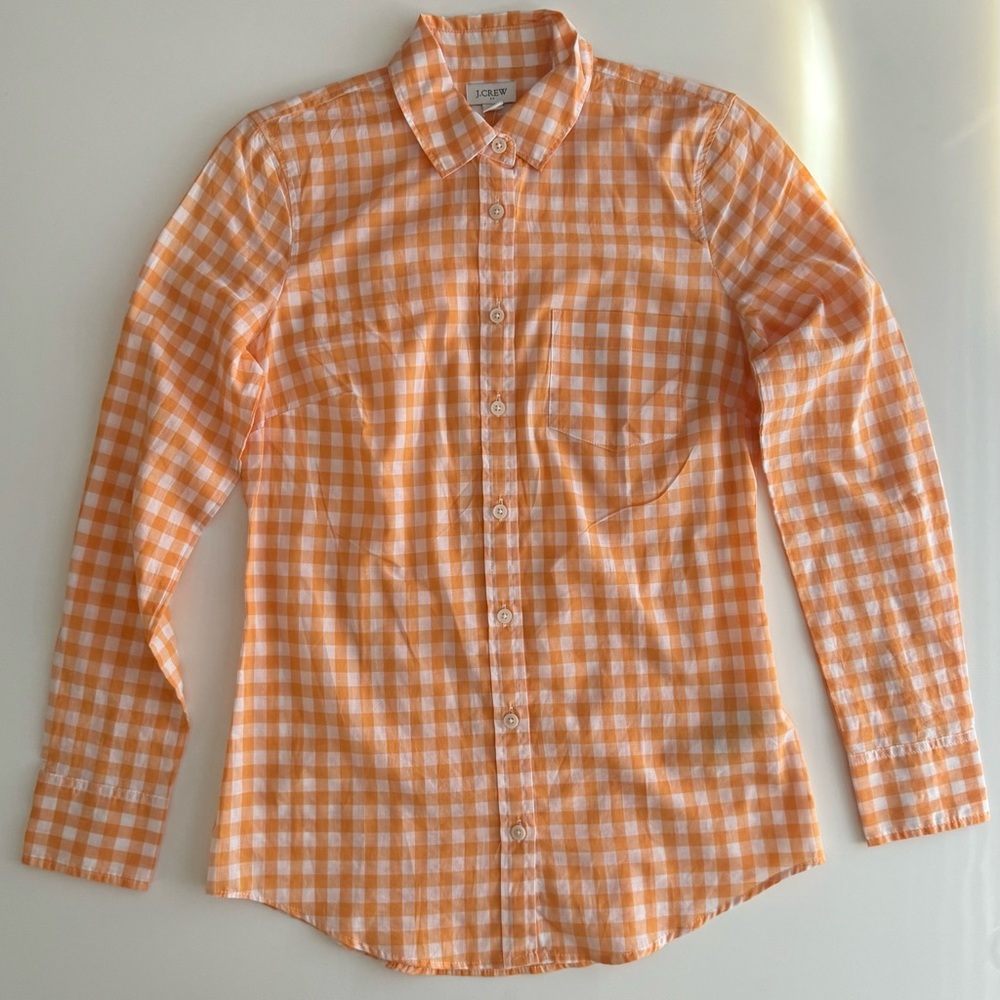 NWT - NEW - XXS - J CREW LIGHTWEIGHT SUMMER BUTTON DOWN - ORANGE GINGHAM